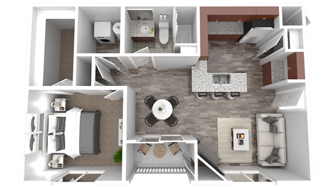 Floor plan for 1 bed, 1 bath, 770 sqft